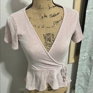 Pink Striped Wrap Top